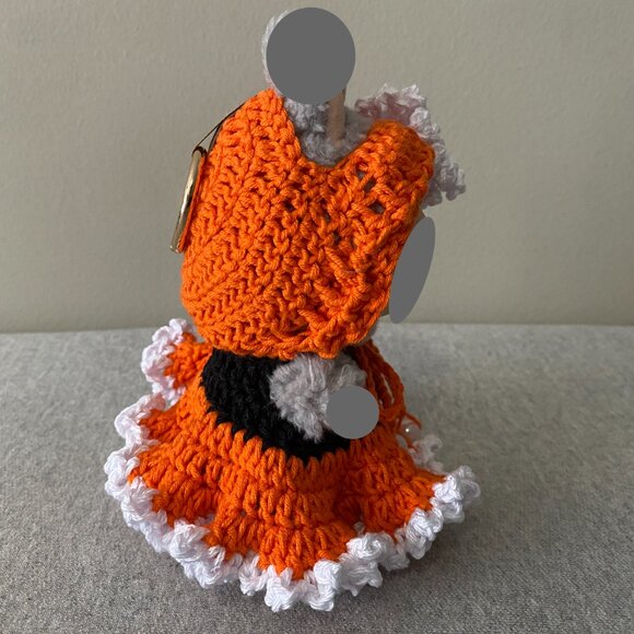 Handmade Crochet Autumnal Orange Black White Outfit for 17cm Doll 2-Piece Set - Picture 2 of 7